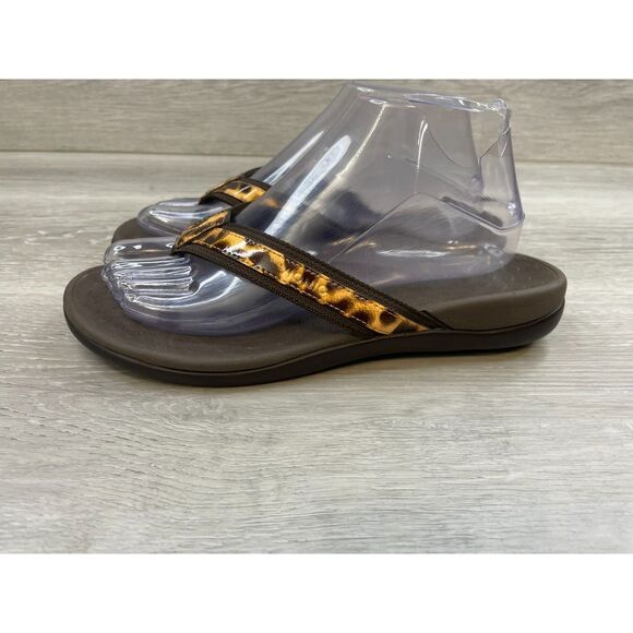 Vionic Tide II Women's Sandal Flip Flop Thong Orthotic 7 Brown Cheetah Shoes - Picture 3 of 10